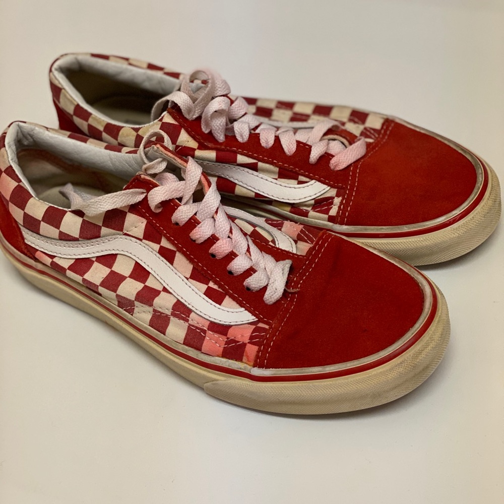 Vans Old Skool Checkerboard Skate Shoe-Red/White